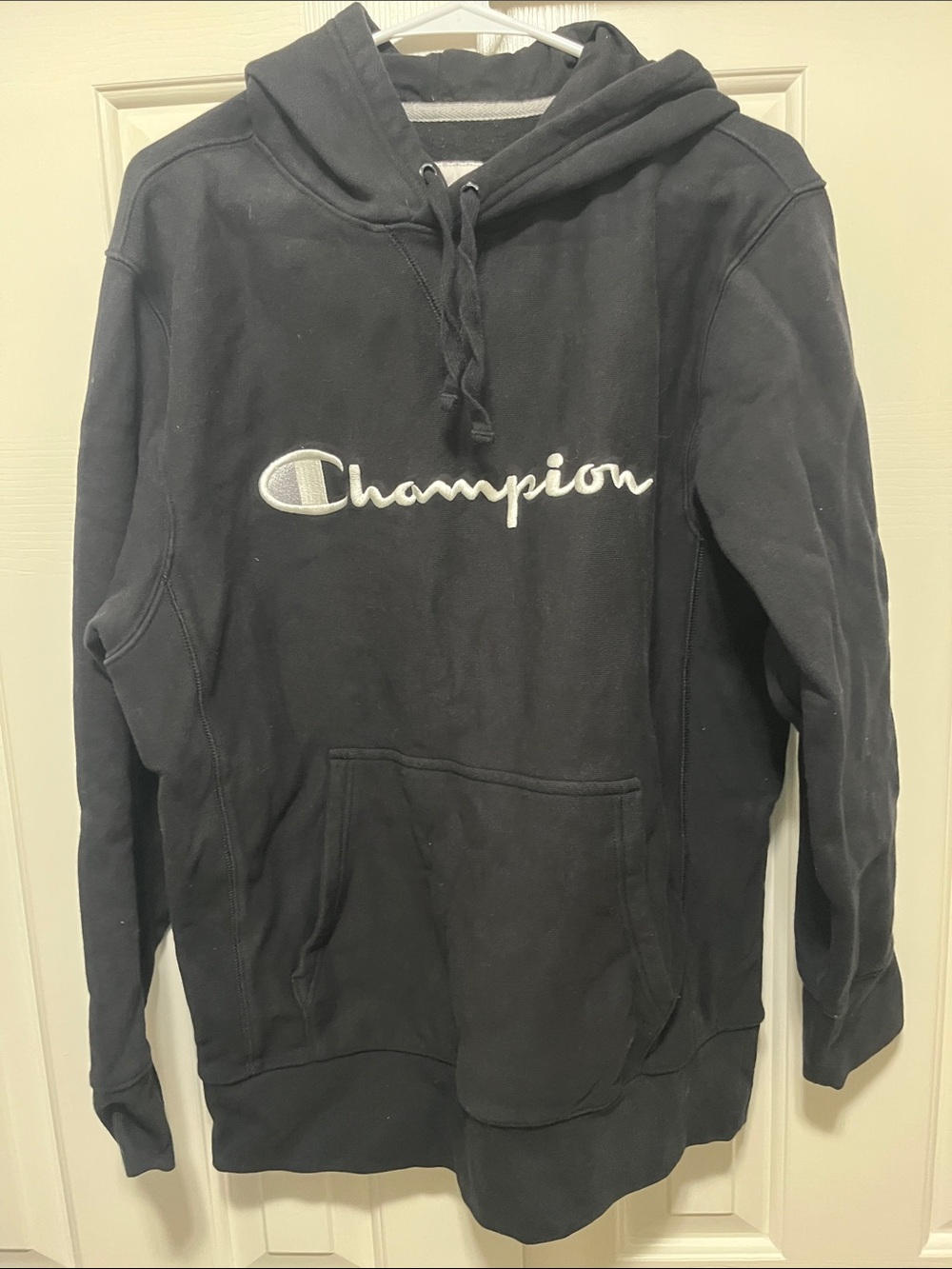 Champion Men’s Black Crewneck Hoodie with Embroidered Logo